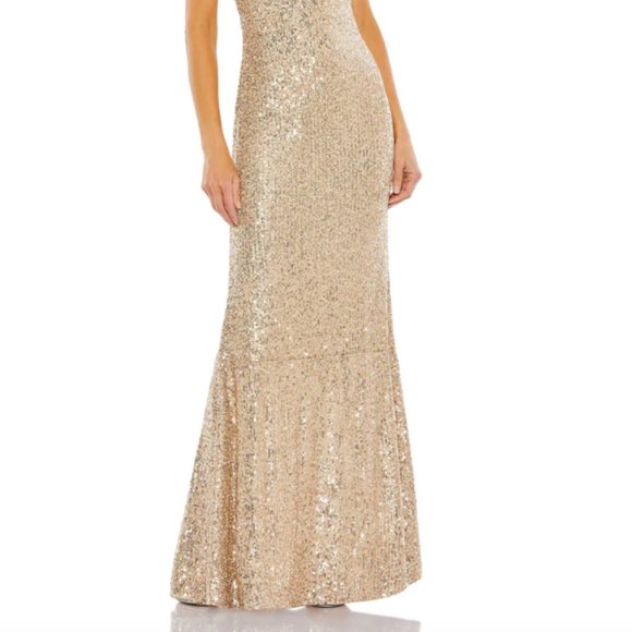 MAC DUGGAL 42029 ONE SHOULDER STRAPPY CUTOUTS COLUMN GOLD GOWN sz 2 - Picture 5 of 6